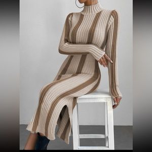 SHEIN Essnce Striped Pattern Split Hem Sweater
Dress
